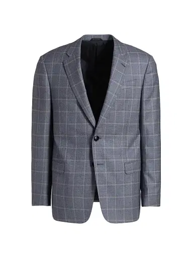 Giorgio Armani Men's Windowpane Plaid Wool Sport Coat - Blue Tan - Size 40 | Thumbnail 1 Giorgio Armani Men's Windowpane Plaid Wool Sport Coat - Blue Tan - Size 40 | Thumbnail 1