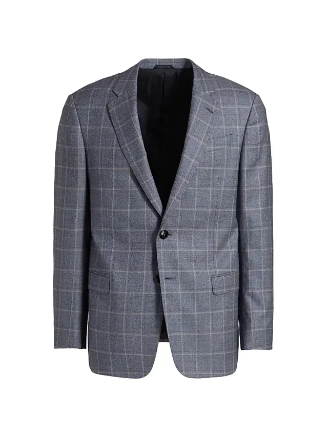 Giorgio Armani Men's Windowpane Plaid Wool Sport Coat - Blue Tan
