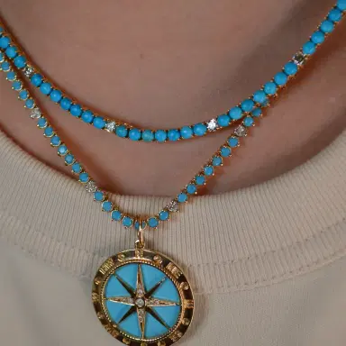Wish Fine Jewelry 5.90ct Diamond Turquoise 18K Gold Tennis Necklace | Thumbnail 2