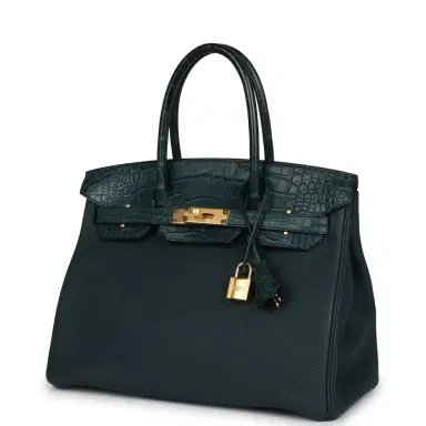 HERMÈS Hermes Birkin 30 Vert Cypress Togo and Matte Alligator Touch Gold Hardware | Thumbnail 5 HERMÈS Hermes Birkin 30 Vert Cypress Togo and Matte Alligator Touch Gold Hardware | Thumbnail 5
