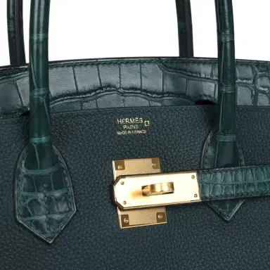 HERMÈS Hermes Birkin 30 Vert Cypress Togo and Matte Alligator Touch Gold Hardware | Thumbnail 7 HERMÈS Hermes Birkin 30 Vert Cypress Togo and Matte Alligator Touch Gold Hardware | Thumbnail 7