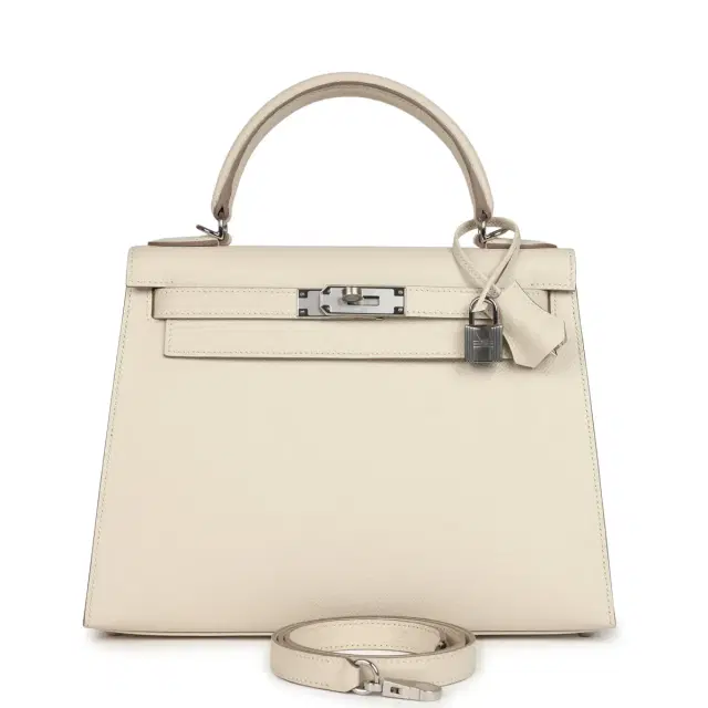 Hermes Kelly Sellier 28 Craie Epsom Palladium Hardware