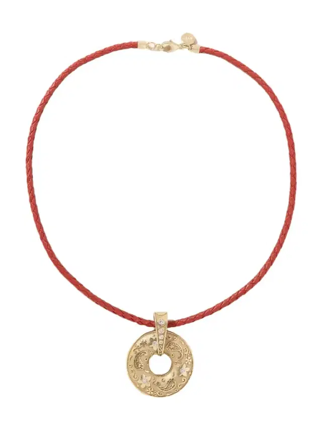 Southwestern Donut 14-karat Gold, Diamond And Leather Necklace