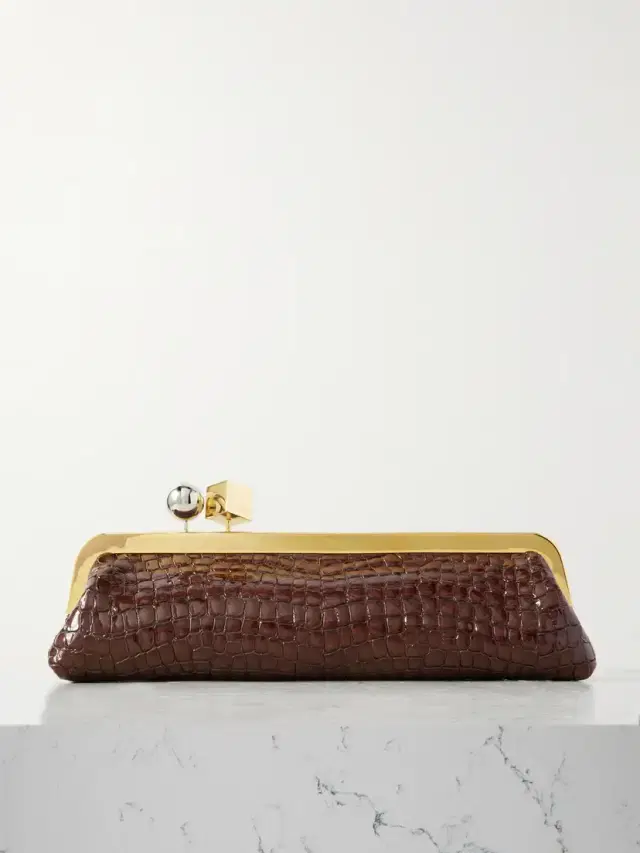 Le Salon Croc-effect Leather Clutch