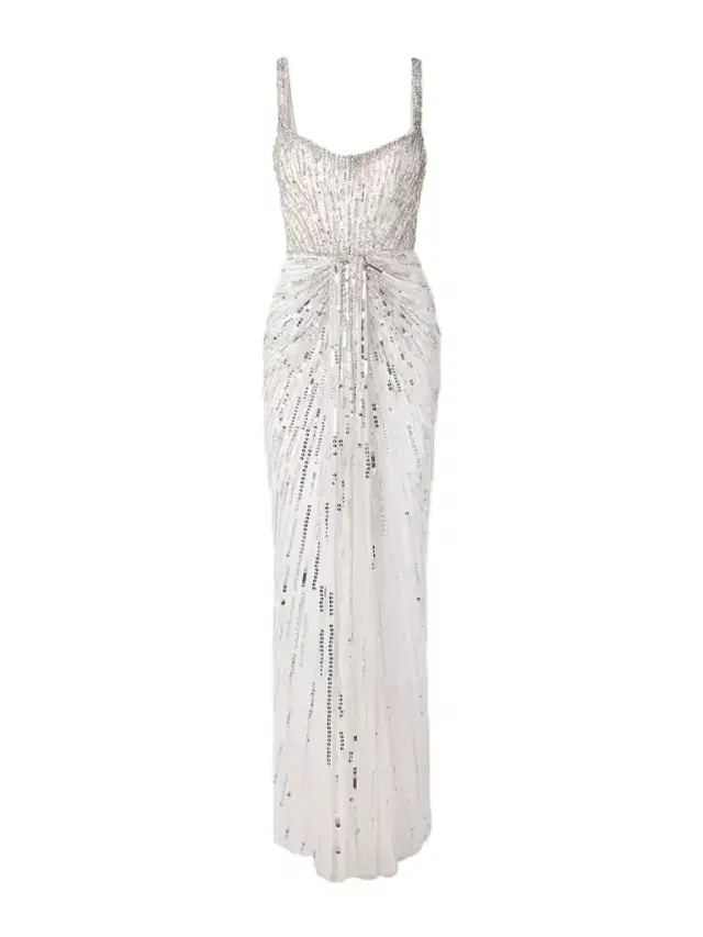 Chrissy Draped Embellished Tulle Gown