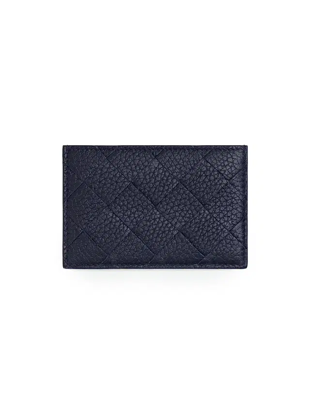Men's Intrecciato Leather Card Case - Nocturnal Silver