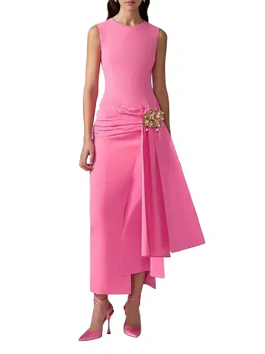 Carolina Herrera Women's Hip Sash Sleeveless Column Gown - Happy Pink | Thumbnail 2
