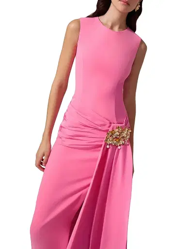 Carolina Herrera Women's Hip Sash Sleeveless Column Gown - Happy Pink | Thumbnail 4
