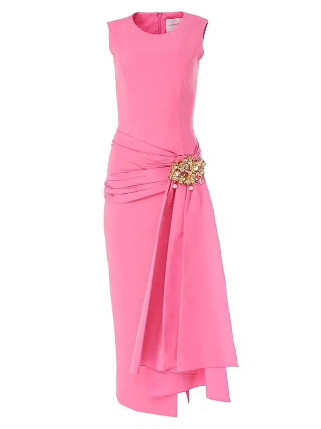 Women's Hip Sash Sleeveless Column Gown - Happy Pink