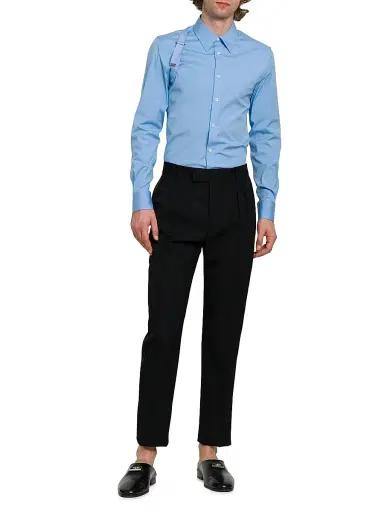 Alexander McQueen Men's Logo Stretch Cotton Tape Harness Shirt - Jermyn Street Blue - Size 17.5 | Thumbnail 2