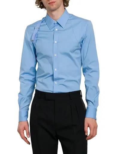 Alexander McQueen Men's Logo Stretch Cotton Tape Harness Shirt - Jermyn Street Blue - Size 17.5 | Thumbnail 3