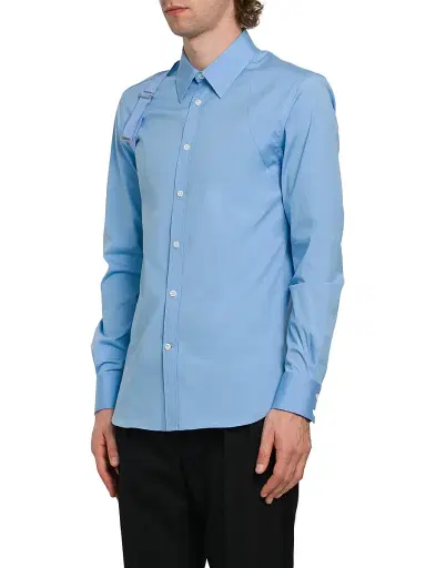 Alexander McQueen Men's Logo Stretch Cotton Tape Harness Shirt - Jermyn Street Blue - Size 17.5 | Thumbnail 4