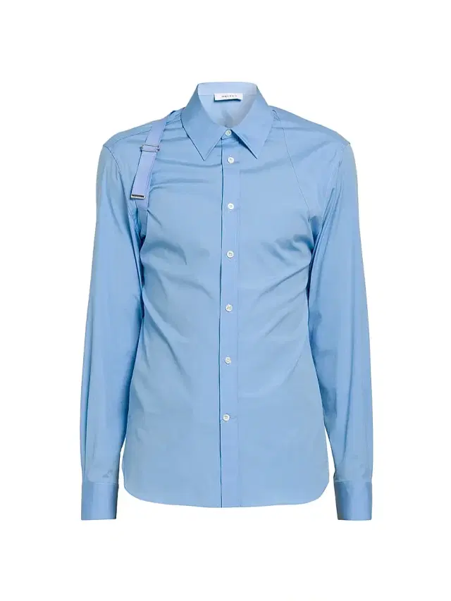 McQueen Men's Logo Stretch Cotton Tape Harness Shirt - Jermyn Street Blue