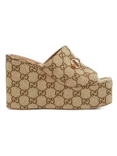 Gucci Women's Carmen Canvas Slip-On Platform Sandals - Brown - Size 11.5 | Thumbnail 1