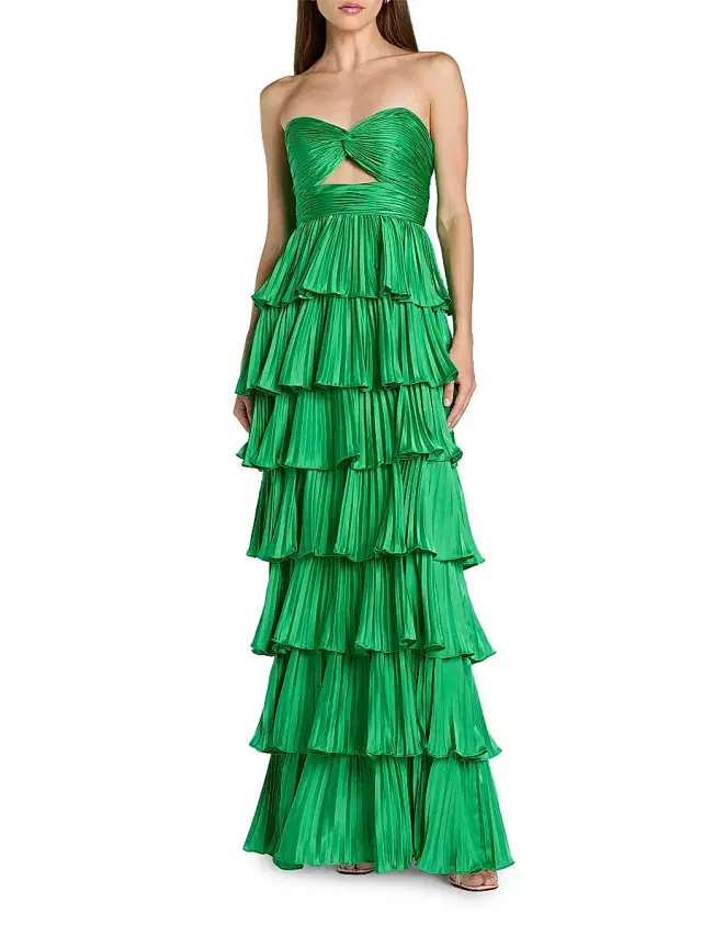 Mac Duggal Women's Ieena Pleated Charmeuse Strapless Tiered Ruffle Gown - Spring Green