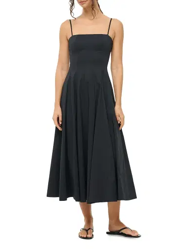 Staud Women's Wylie Cotton A-Line Midi-Dress - Black - Size 12 | Thumbnail 2 Staud Women's Wylie Cotton A-Line Midi-Dress - Black - Size 12 | Thumbnail 2