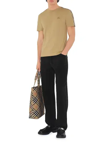 Burberry Men's Check Shoulder Cotton T-Shirt - Black - Size XXL | Thumbnail 2 Burberry Men's Check Shoulder Cotton T-Shirt - Black - Size XXL | Thumbnail 2