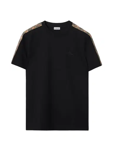 Burberry Men's Check Shoulder Cotton T-Shirt - Black - Size XXL | Thumbnail 1 Burberry Men's Check Shoulder Cotton T-Shirt - Black - Size XXL | Thumbnail 1