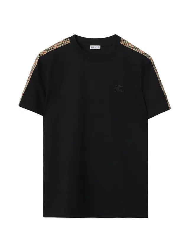 Burberry Men's Check Shoulder Cotton T-Shirt - Black
