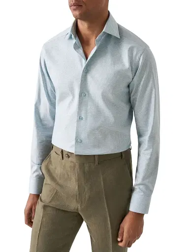Eton Men's Contemporary-Fit Semi-Solid Cotton Shirt - Green - Size 18 | Thumbnail 1