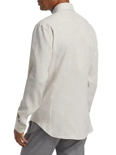 Giorgio Armani Men's Solid Linen Classic Shirt - Light Grey Tan - Size 16.5 | Thumbnail 5