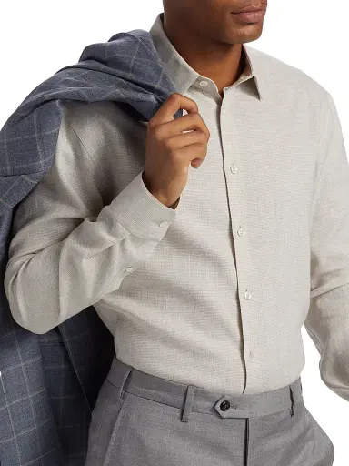 Giorgio Armani Men's Solid Linen Classic Shirt - Light Grey Tan - Size 16.5 | Thumbnail 6