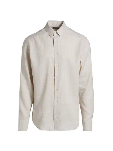 Giorgio Armani Men's Solid Linen Classic Shirt - Light Grey Tan - Size 16.5 | Thumbnail 1