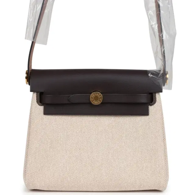 hermes Hermes Herbag Zip 20 Mini Ecru and Beige Toile H Canvas and Ebene Vache Hunter Gold Hardware