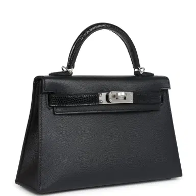 HERMÈS Hermes Kelly Sellier 20 Black Madame and Shiny Varanus Lizard Touch Palladium Hardware | Thumbnail 2