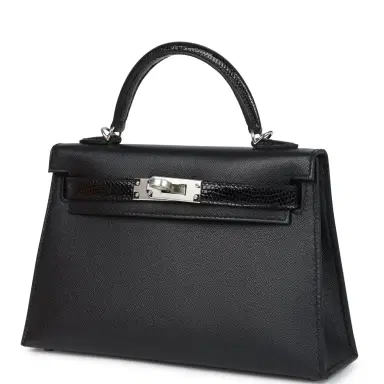 HERMÈS Hermes Kelly Sellier 20 Black Madame and Shiny Varanus Lizard Touch Palladium Hardware | Thumbnail 3