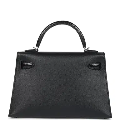 HERMÈS Hermes Kelly Sellier 20 Black Madame and Shiny Varanus Lizard Touch Palladium Hardware | Thumbnail 5