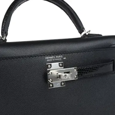 HERMÈS Hermes Kelly Sellier 20 Black Madame and Shiny Varanus Lizard Touch Palladium Hardware | Thumbnail 7