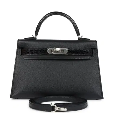 HERMÈS Hermes Kelly Sellier 20 Black Madame and Shiny Varanus Lizard Touch Palladium Hardware | Thumbnail 1