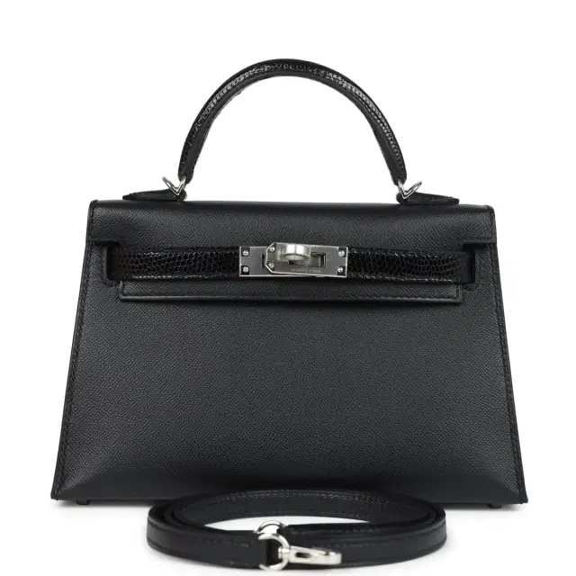 hermes Hermes Kelly Sellier 20 Black Madame and Shiny Varanus Lizard Touch Palladium Hardware