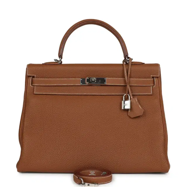 Pre-owned Hermes Kelly Retourne 35 Gold Togo Palladium Hardware