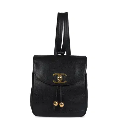 Chanel Vintage Chanel Medium CC Backpack Black Caviar Gold Hardware | Thumbnail 10