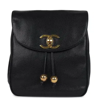 Chanel Vintage Chanel Medium CC Backpack Black Caviar Gold Hardware | Thumbnail 1