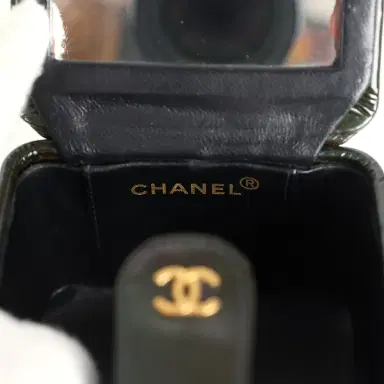 Chanel Vintage Chanel Mini Square Vanity Green Patent Antique Gold Hardware | Thumbnail 10 Chanel Vintage Chanel Mini Square Vanity Green Patent Antique Gold Hardware | Thumbnail 10