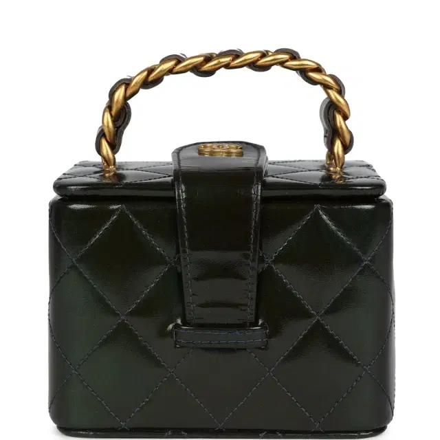 Chanel Vintage Chanel Mini Square Vanity Green Patent Antique Gold Hardware