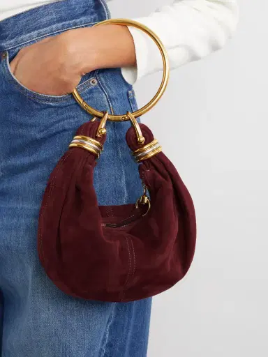 Chloé Bracelet Embellished Leather-trimmed Suede Shoulder Bag | Thumbnail 2 Chloé Bracelet Embellished Leather-trimmed Suede Shoulder Bag | Thumbnail 2