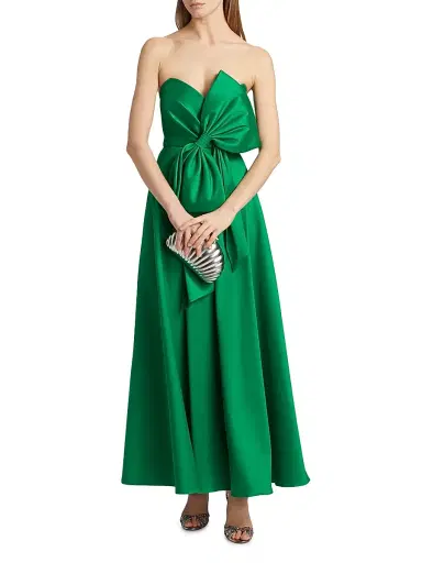 Badgley Mischka Women's Bow-Detailed Mikado Cocktail Dress - Emerald | Thumbnail 3