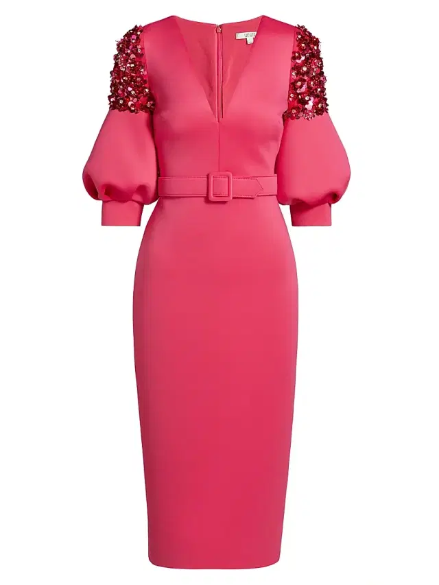 Badgley Mischka Women's Belted Scuba Cocktail Dress - Rose