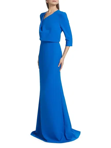 Badgley Mischka Women's Crepe Asymmetric Blouson Gown - Cobalt | Thumbnail 4 Badgley Mischka Women's Crepe Asymmetric Blouson Gown - Cobalt | Thumbnail 4