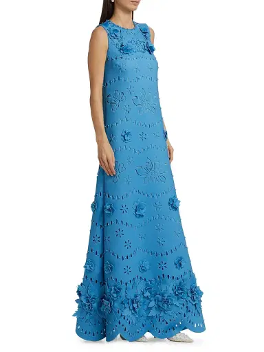 Badgley Mischka Women's Laser-Cut Scuba Sheath Gown - Azure | Thumbnail 4 Badgley Mischka Women's Laser-Cut Scuba Sheath Gown - Azure | Thumbnail 4