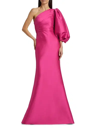 Badgley Mischka Women's Mikado Twill One-Shoulder Gown - Hot Fuchsia | Thumbnail 2 Badgley Mischka Women's Mikado Twill One-Shoulder Gown - Hot Fuchsia | Thumbnail 2