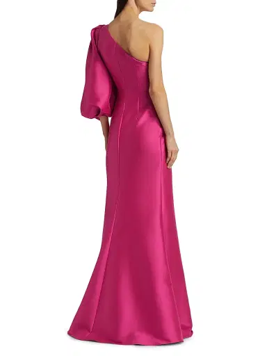 Badgley Mischka Women's Mikado Twill One-Shoulder Gown - Hot Fuchsia | Thumbnail 5 Badgley Mischka Women's Mikado Twill One-Shoulder Gown - Hot Fuchsia | Thumbnail 5