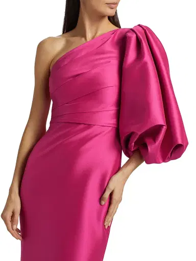 Badgley Mischka Women's Mikado Twill One-Shoulder Gown - Hot Fuchsia | Thumbnail 6 Badgley Mischka Women's Mikado Twill One-Shoulder Gown - Hot Fuchsia | Thumbnail 6