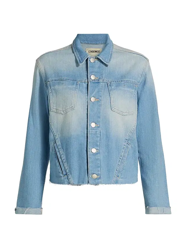L'AGENCE Women's Janelle Slim-Fit Raw-Edge Denim Jacket - Essex