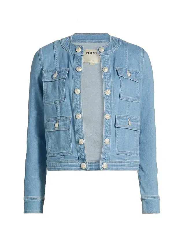 L'AGENCE Women's Yari Stretch Denim Collarless Jacket - Euclid
