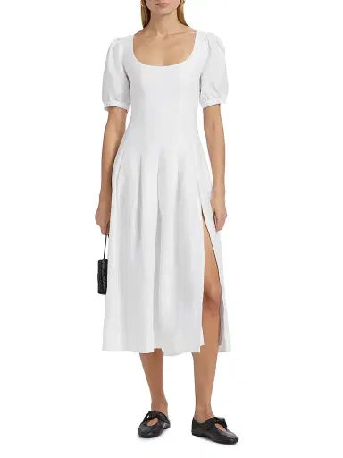 Reformation Women's Coucou Pleated Linen Midi-Dress | Thumbnail 3
